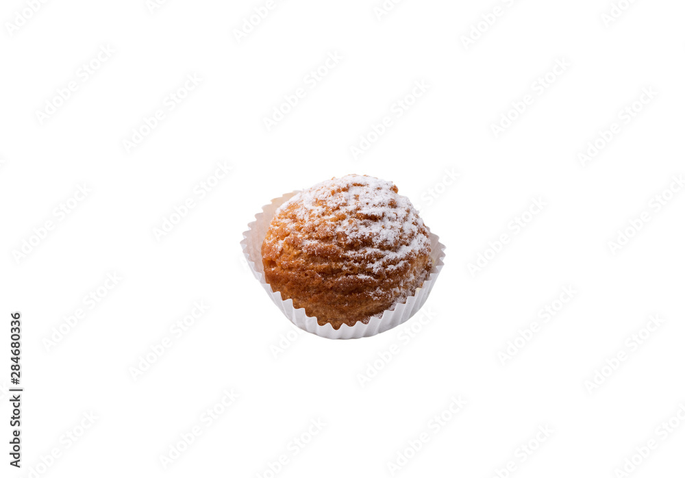 Chou Cream and icing sugar with shadow on isolated white background