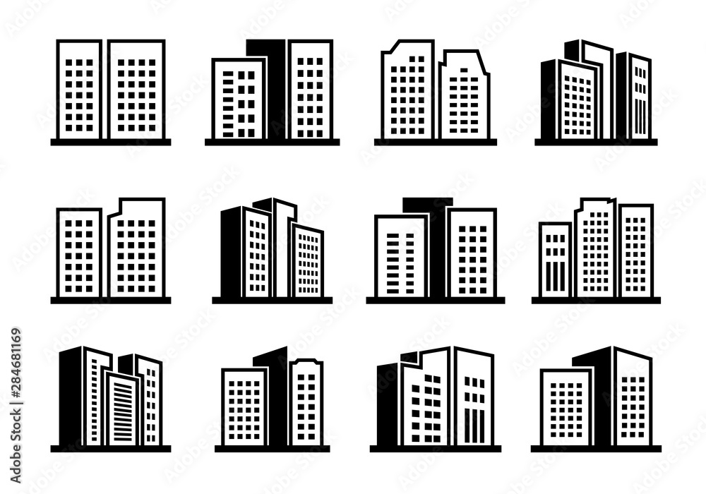 Line icons buildings and vector company set on white background, Isolated office collection Line icons buildings and vector company set on white background, Isolated office collection