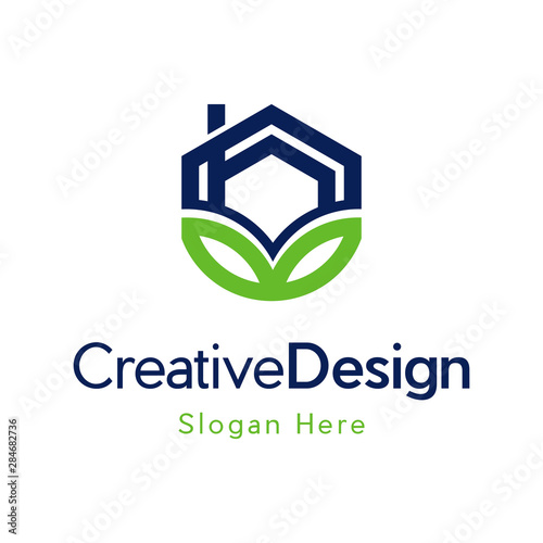 home leaf vector logo design modern art, Home nature Logo designs Template. house combined with leaf.