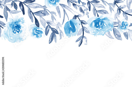 Watercolor floral letterhead template in blue and indigo. 