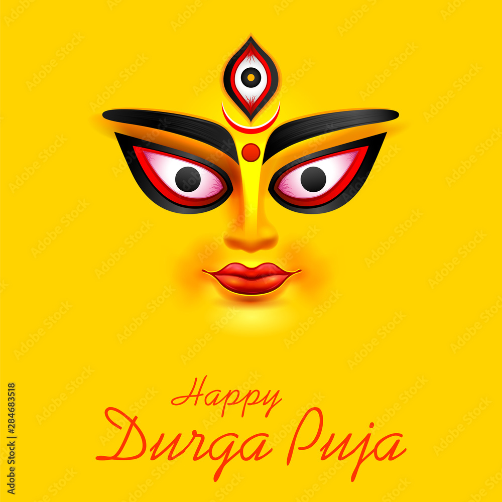 illustration of Goddess Durga Face in Happy Durga Puja Subh Navratri Indian  religious header banner background Stock Vector | Adobe Stock