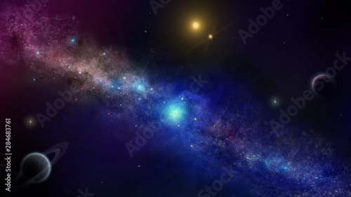 Illustration the galaxy with stars on a cosmic space background. 