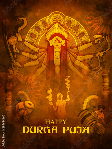 illustration of Goddess Durga in Happy Durga Puja Subh Navratri Indian religious header banner background