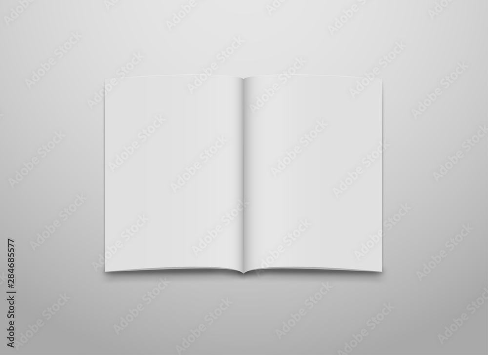 Blank realistic book open template. Mockup cover flyer on grey background. 3D vector illustration. Blank realistic book open template. Mockup cover flyer on grey background. 3D vector illustration.