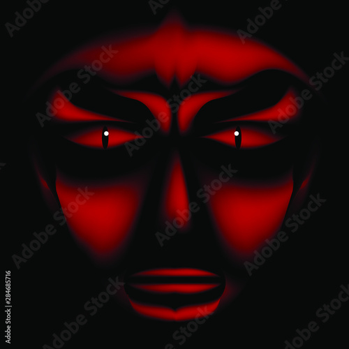 Silhouette with a red face on black