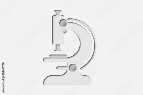 Flat paper cut modern microscope illustration design in a science lab