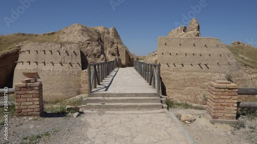  Turkestan Sauran Main Bridge Gate Entrance View of the Archeological Site on a Sunny Blue Sky Day photo