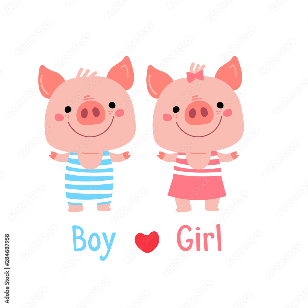 Vector Pink Piggy Cartoon illustration for Christmas card, prints, calendar, sticker, invitation, baby shower, children clothes, posters Vector Pink Piggy Cartoon illustration for Christmas card, prints, calendar, sticker, invitation, baby shower, children clothes, posters