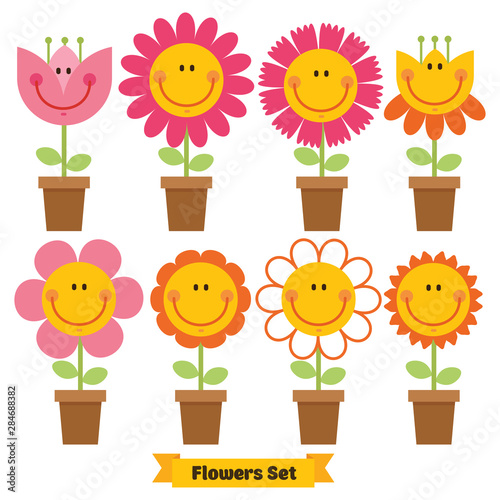 Vector flowers emoticon setfor banner, card, label, poster, promotion, web site, online shopping, advertising.