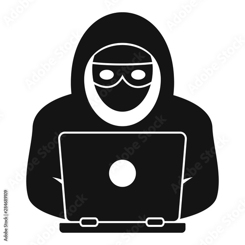 Laptop hacker icon. Simple illustration of laptop hacker vector icon for web design isolated on white background