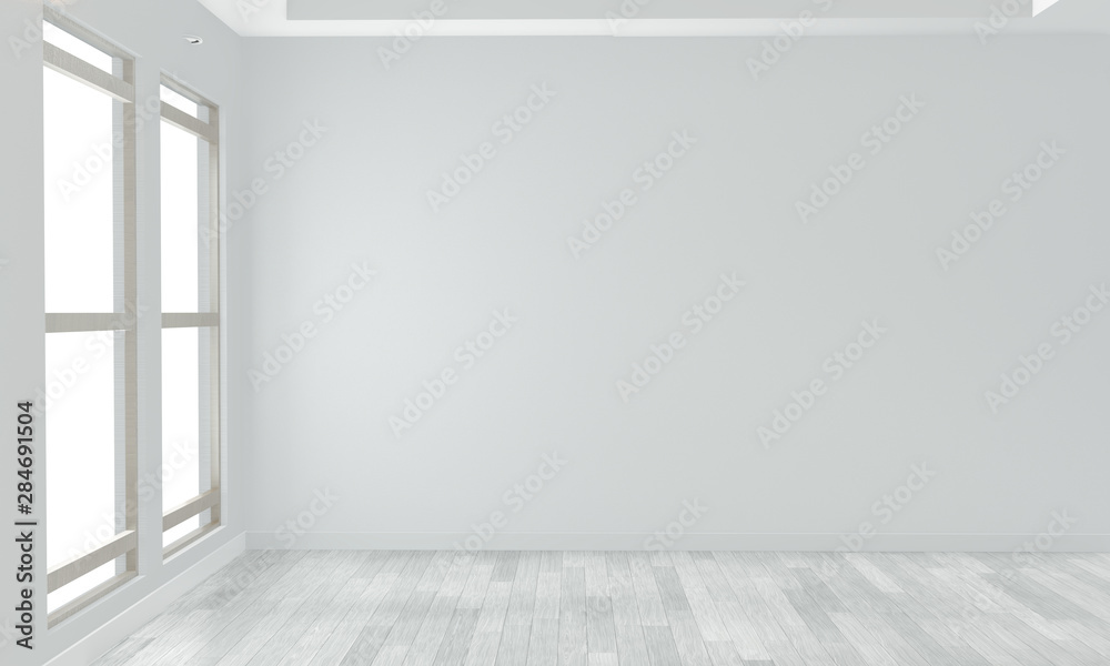 mock up empty room white wall on white wooden floor.3D rendering mock up empty room white wall on white wooden floor.3D rendering
