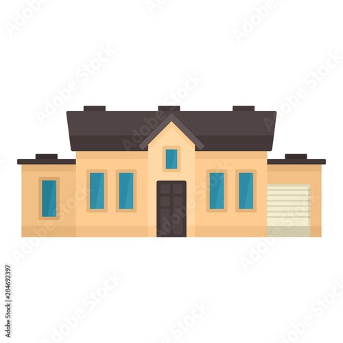 Smart house with garage icon. Flat illustration of smart house with garage vector icon for web design