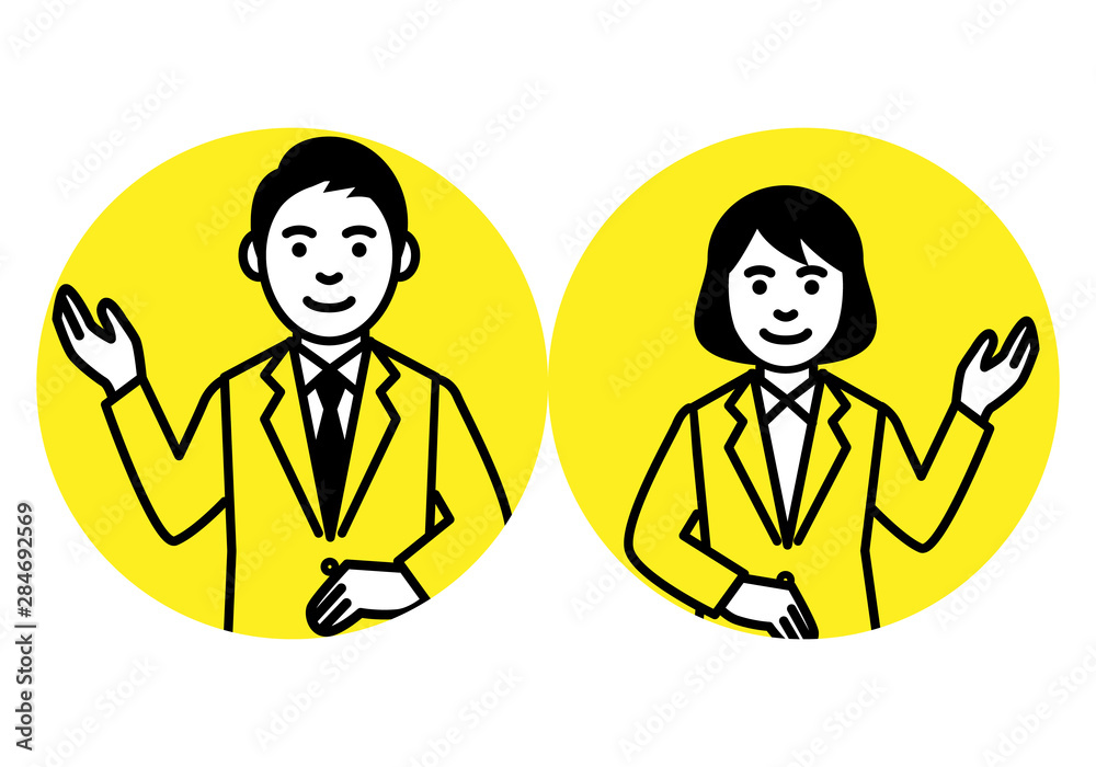 Business man and woman in round frame on white background. Vector illustration. Business man and woman in round frame on white background. Vector illustration.