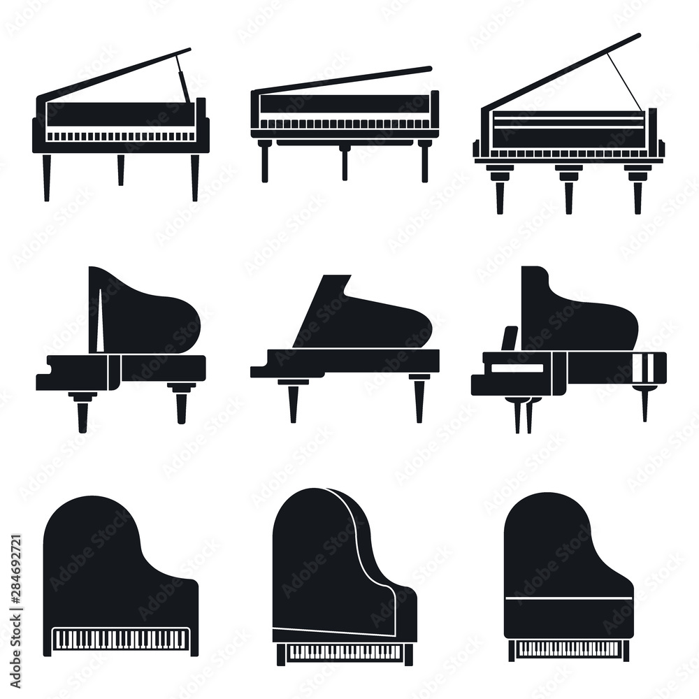 Music grand piano icons set. Simple set of music grand piano vector icons for web design on white background, - obrazy, fototapety, plakaty 