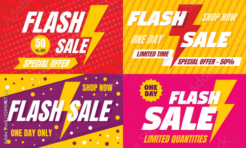 Flash sale banner set. Flat illustration of flash sale vector banner set for web design