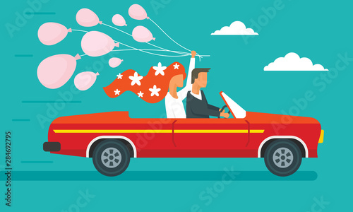 Honeymoon concept banner. Flat illustration of honeymoon vector concept banner for web design