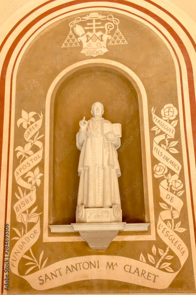 Montserrat, Spain, June 23, 2019: Statue of saint Antoni Maria Claret in the Benedictine monastery in Montserrat in Spain.