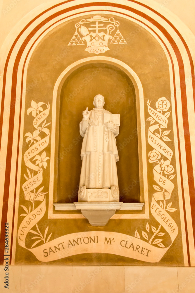 Montserrat, Spain, June 23, 2019: Statue of saint Antoni Maria Claret in the Benedictine monastery in Montserrat
