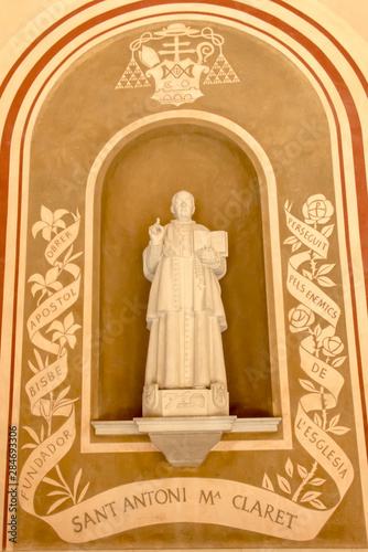 Montserrat, Spain, June 23, 2019: Statue of saint Antoni Maria Claret in the Benedictine monastery in Montserrat in Spain.