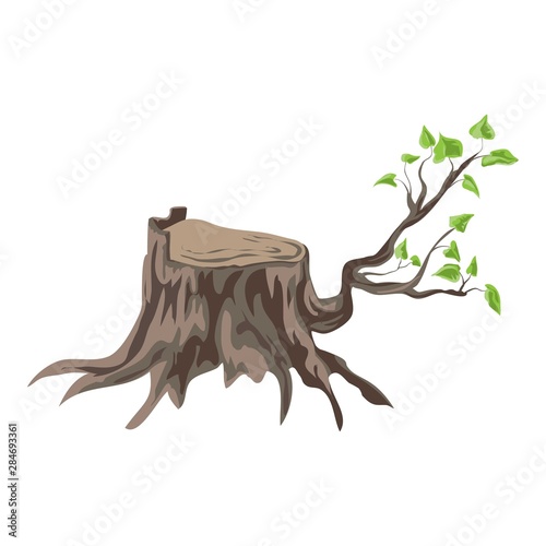 Tree stump with branch icon. Cartoon of tree stump with branch vector icon for web design isolated on white background photo