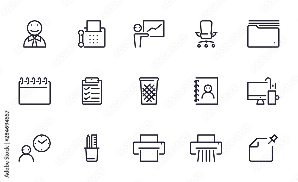 Office icons set outline style