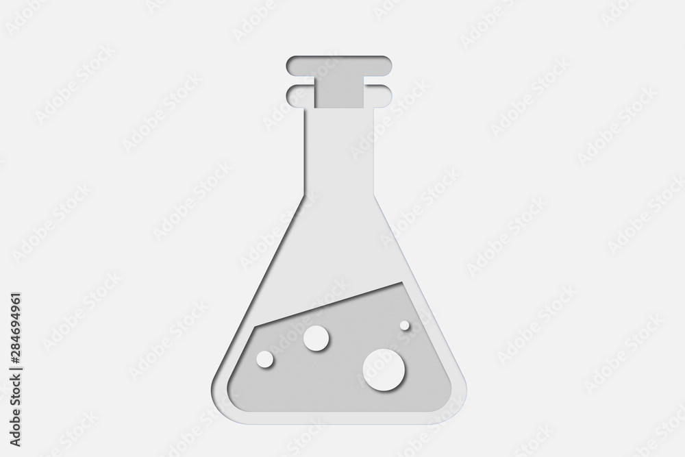Flat paper cut design illustration of medical flask with liquor in science lab Flat paper cut design illustration of medical flask with liquor in science lab