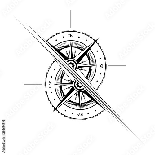 Black outline winrose symbol isolated on whitte background