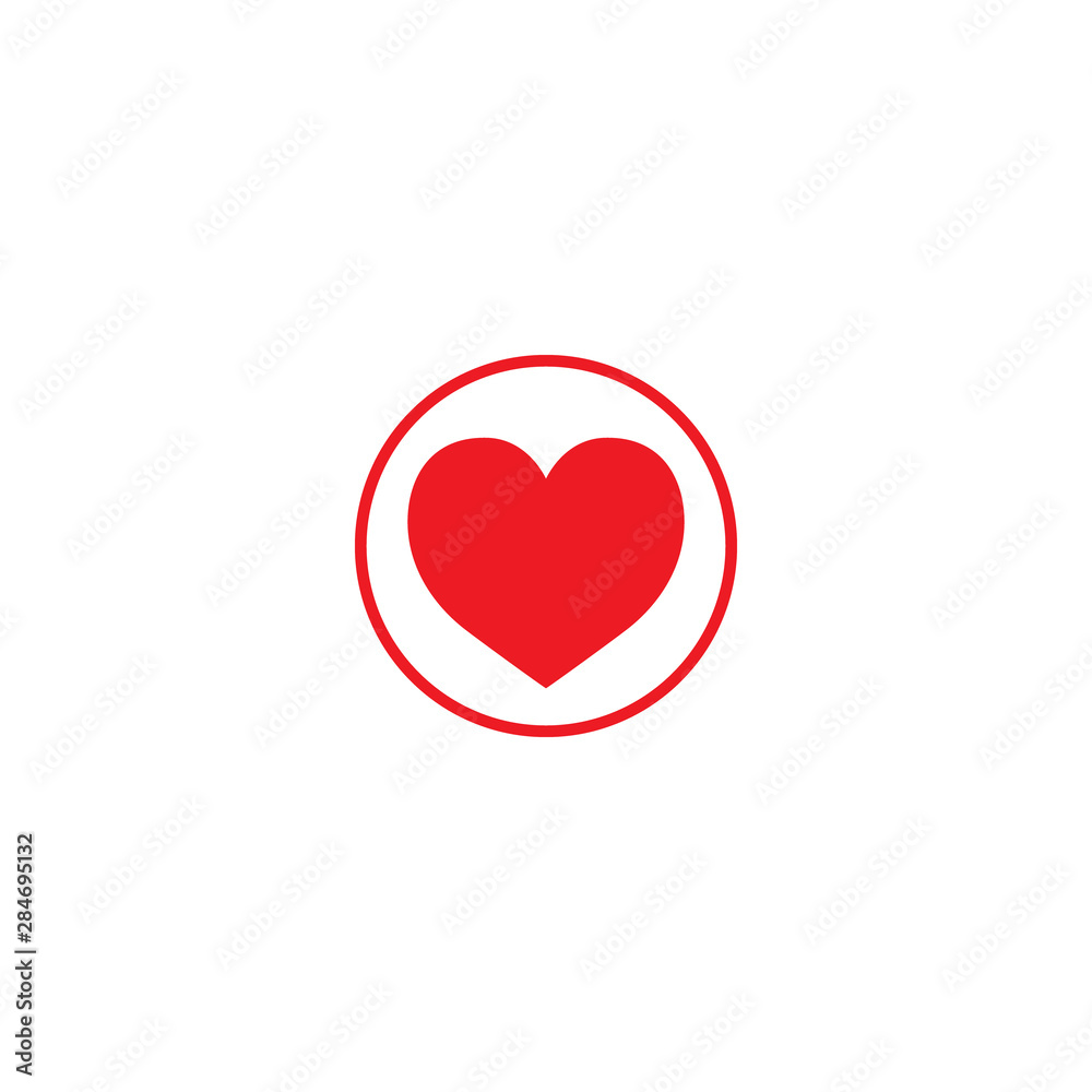 Heart icon. Like icon. Follow icon. Red heart in circle. Follow sign for social networks.