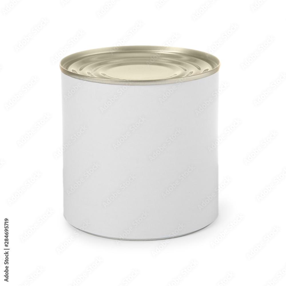 Closed tin can isolated on white, mockup for design Closed tin can isolated on white, mockup for design