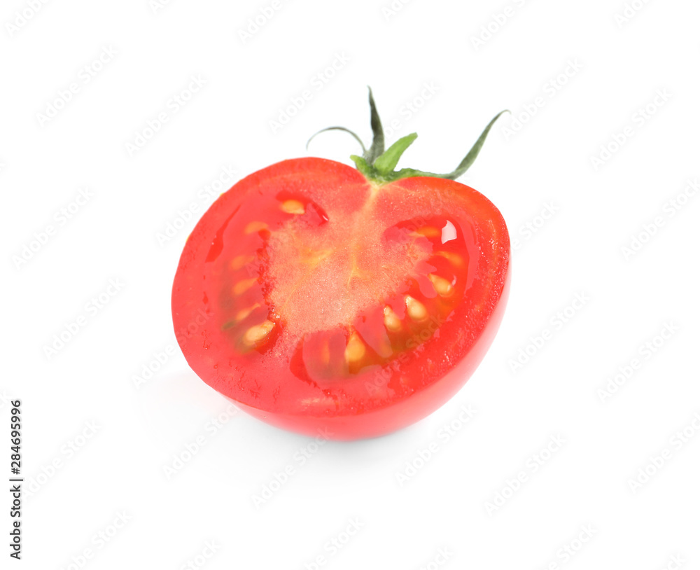 Half of fresh cherry tomato isolated on white Half of fresh cherry tomato isolated on white