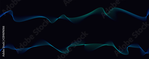 Two parallel twisted pattern. Dynamic flowing waves isolated on dark background. Abstract wavy spun lines. Optical art, vector design elements.