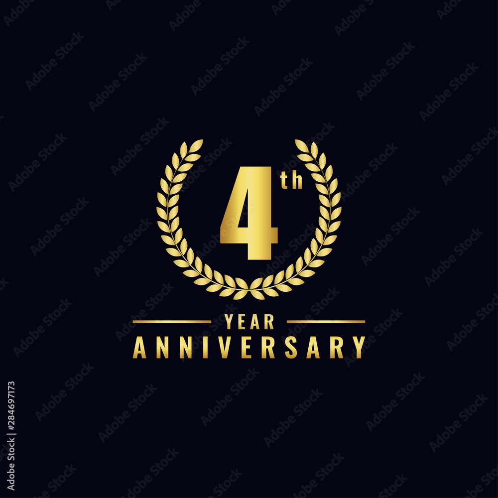Vector illustration of a birthday logo number 4 with gold color, can be used as a logo for birthdays, leaflets and corporate birthday brochures. - Vector Vector illustration of a birthday logo number 4 with gold color, can be used as a logo for birthdays, leaflets and corporate birthday brochures. - Vector