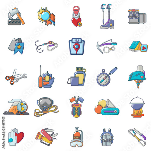 Hike trip icons set. Cartoon set of 25 hike trip vector icons for web isolated on white background