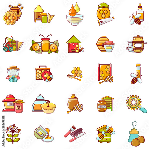 Bee honey icons set. Cartoon set of 25 bee honey vector icons for web isolated on white background