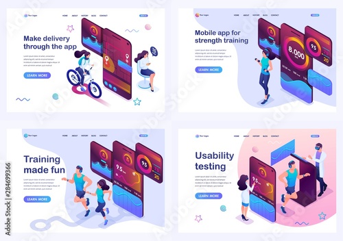 Set isometric landing pages, concept testing and using the mobile app, during sports training, food delivery and on-site orientation
