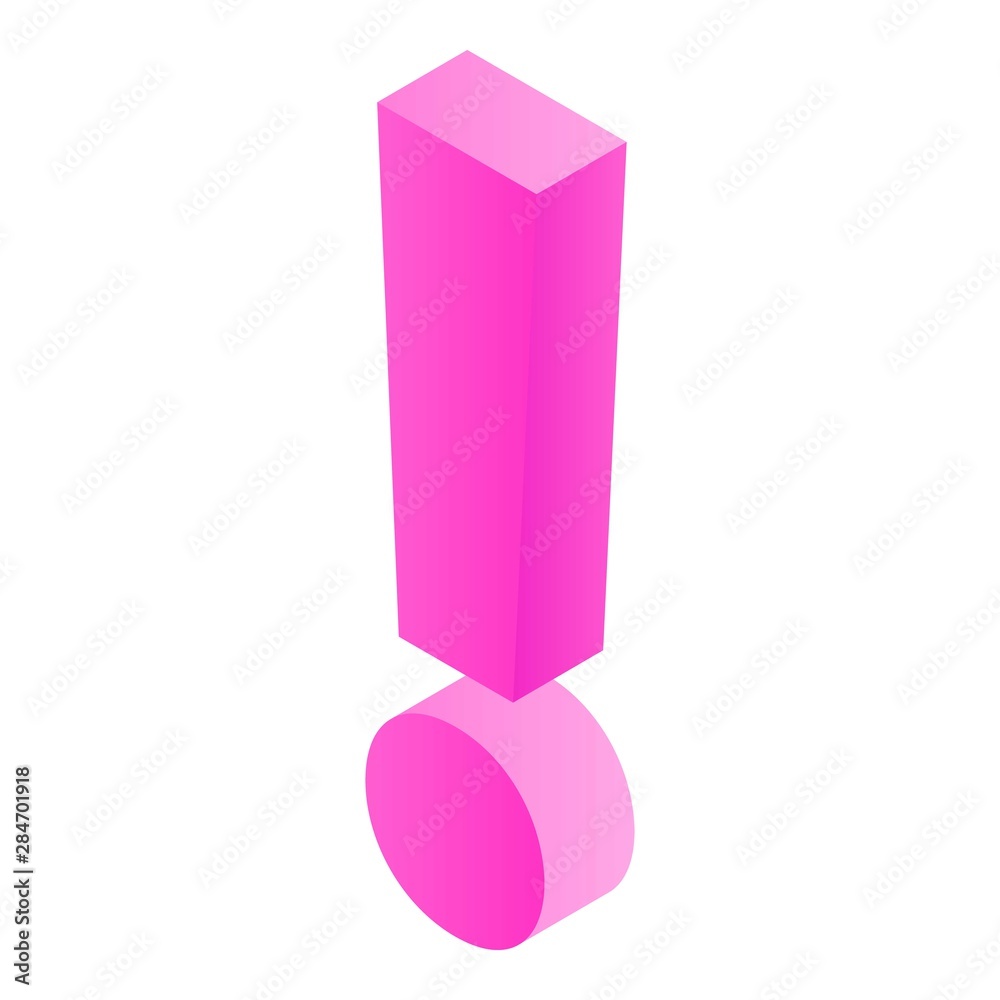 Pink exclamation sign icon. Isometric of pink exclamation sign vector icon for web design isolated on white background Pink exclamation sign icon. Isometric of pink exclamation sign vector icon for web design isolated on white background