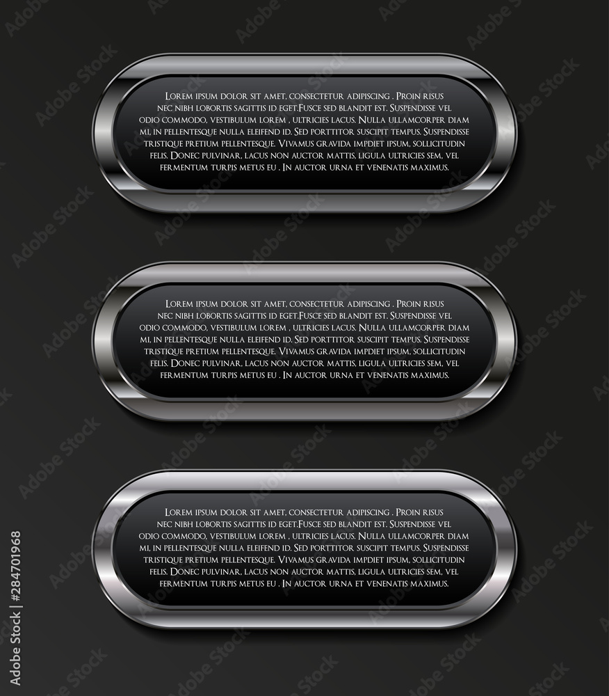 Belack metallic banner buttons set