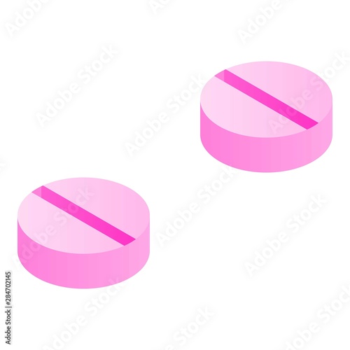 Pink pills icon. Isometric of pink pills vector icon for web design isolated on white background