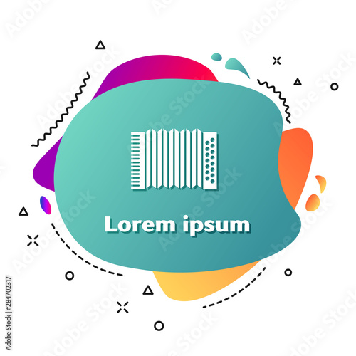 White Musical instrument accordion icon isolated on white background. Classical bayan, harmonic. Abstract banner with liquid shapes. Vector Illustration