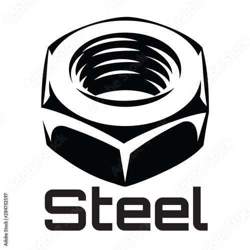 Vector monochrome illustration with steel nut. EPS 10