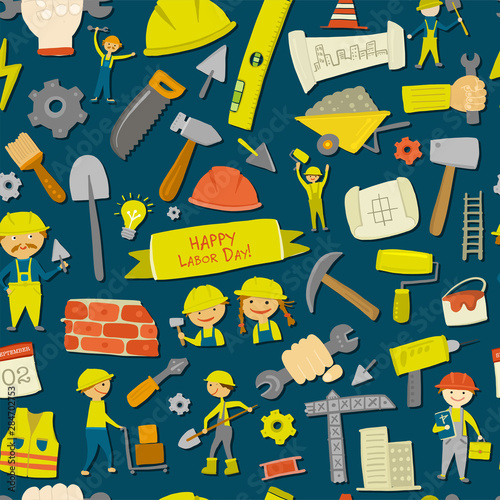 Builder's day. Seamless pattern for your design