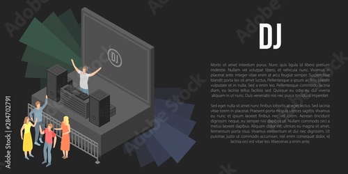 Night dj party concept banner. Isometric illustration of night dj party vector concept banner for web design