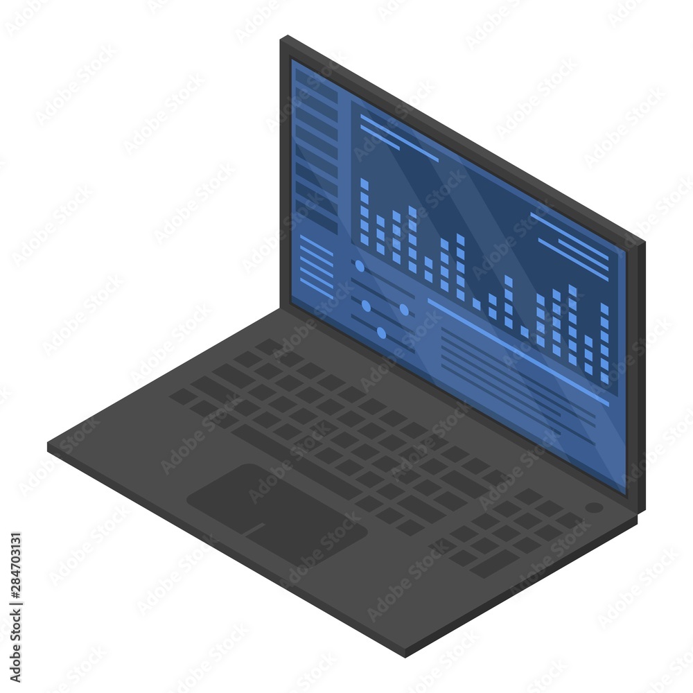 Dj laptop icon. Isometric of dj laptop vector icon for web design isolated on white background Dj laptop icon. Isometric of dj laptop vector icon for web design isolated on white background