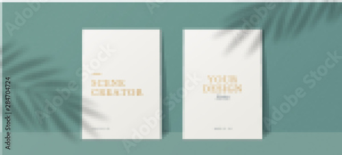 Scene Mockup. A4 format Mockups.  Shadow overlay effects. Leaf Shadows. Vector shadow silhouette effect