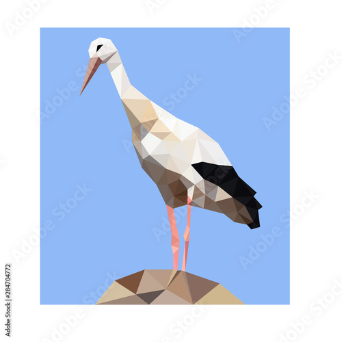 Low poly illustration of stork