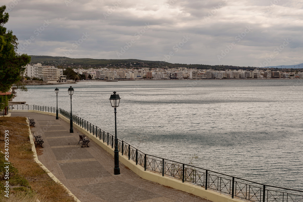 On the city waterfront of Loutraki (Greece, Peloponnese)