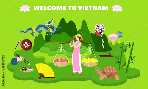 Welcome to Vietnam country concept banner. Flat illustration of welcome to Vietnam country vector concept banner for web design