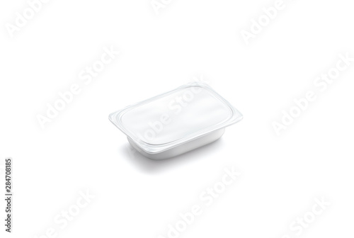 Wallpaper Mural Blank white butter box mockup,  isolated,  side view,  3d rendering. Empty plastic container for cheese mock up. Clear yogurt or feta brick packaging for logotype template. Torontodigital.ca