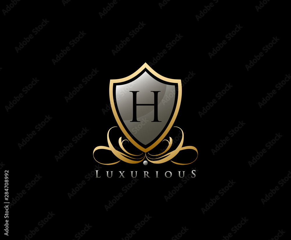 Luxury Golden Shield Logo with H Letter Luxury Golden Shield Logo with H Letter