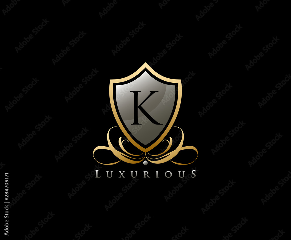 Luxury Golden Shield Logo with K Letter Luxury Golden Shield Logo with K Letter